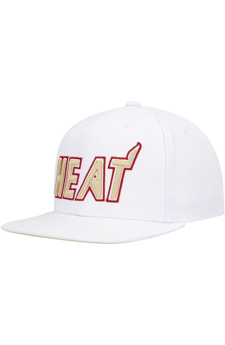 Mitchell & Ness Men's Mitchell & Ness  White Miami Heat Hardwood Classics SOUL Snapback Hat, Alternate, color, 