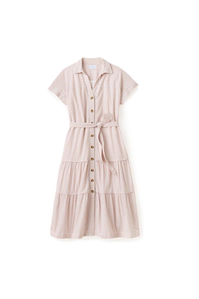 Adriana Seersucker Midi Shirtdress, Alternate, color, Camel Stripe