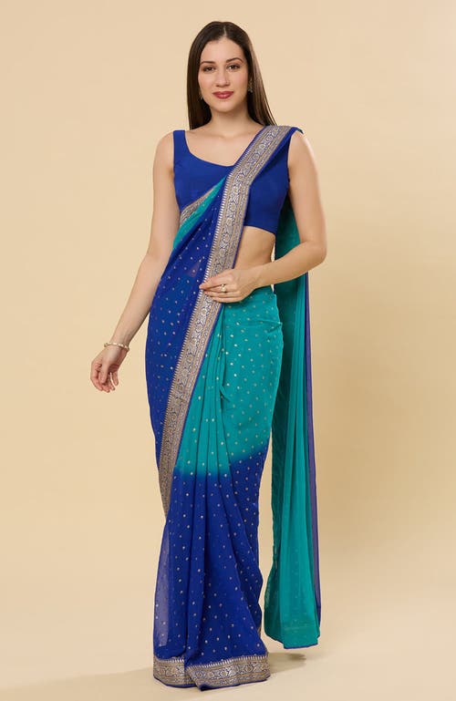 One Minute Saree® Celia Georgette Printed Criss-cross Adjustable Tie-back Blouse In Blue