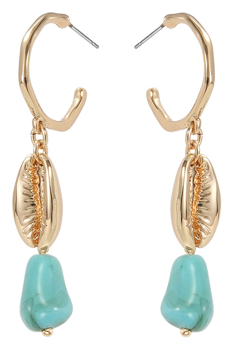 Cowrie Shell Drop Earrings, Alternate, color, TURQUOISE