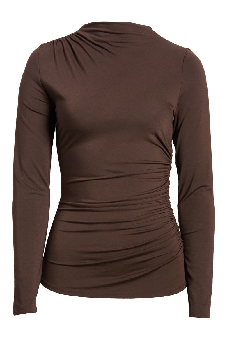 Joelle Ruched Funnel Neck Top, Alternate, color, ESPRESSO