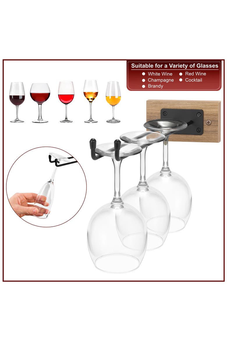 Wall Mounted Wine Glass Rack, Alternate, color, MAHOGANY