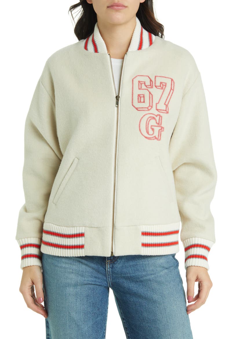 The Track Bomber Jacket, Alternate, color, CREAM