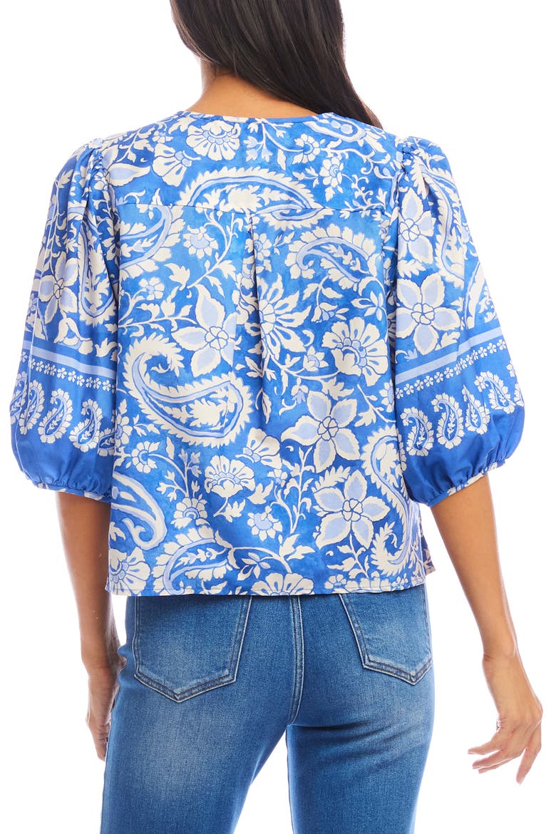 Paisley Print Puff Sleeve Cotton Button-Up Shirt, Alternate, color, FLORAL PAISLEY