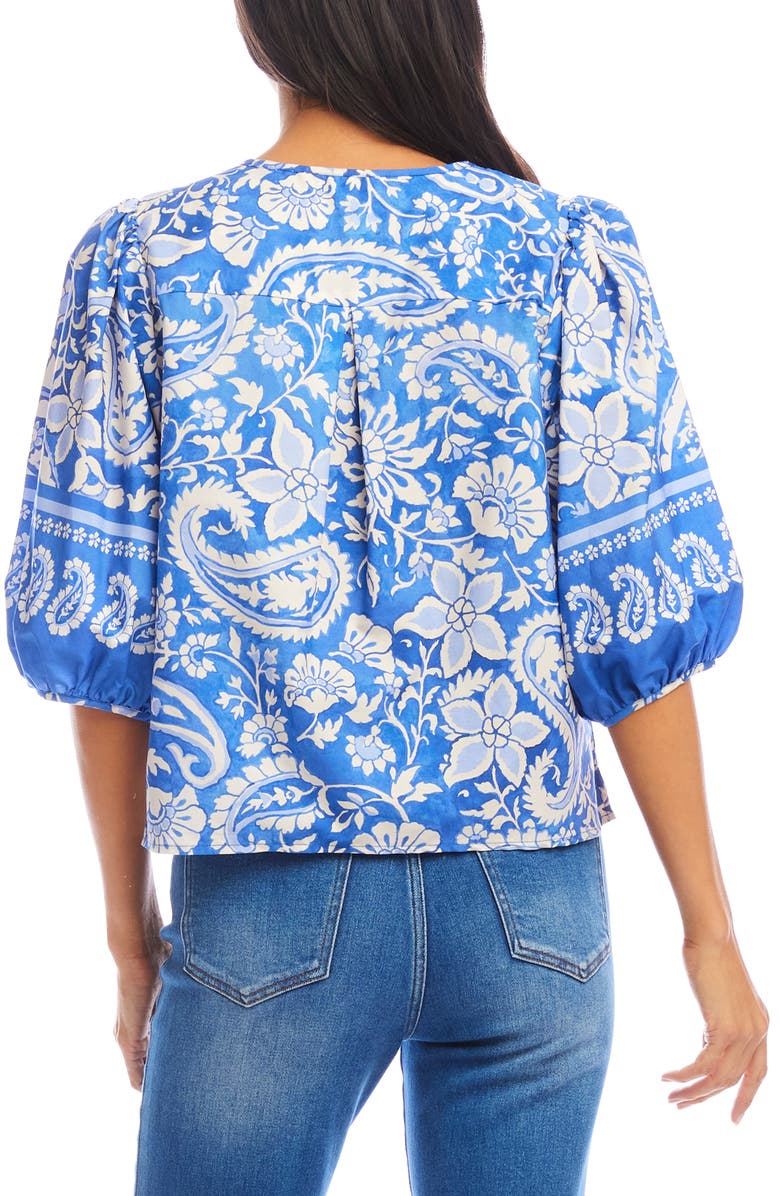 Karen Kane Paisley Print Puff Sleeve Cotton Button-Up Shirt, Alternate, color, Floral Paisley