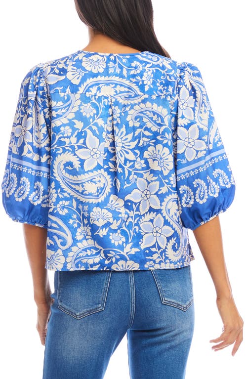 Karen Kane Paisley Print Puff Sleeve Cotton Button-up Shirt In Floral Paisley