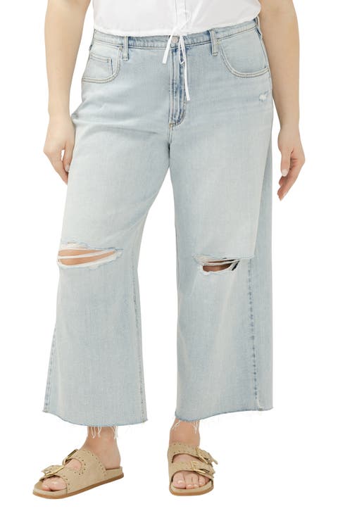 Be Easy Raw Hem Crop Wide Leg Jeans (Plus)
