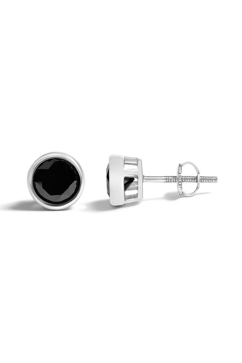 Silver 1 1/4 Ct Black Diamond Bezel- Stud Earrings with Screw Backs, Alternate, color, White
