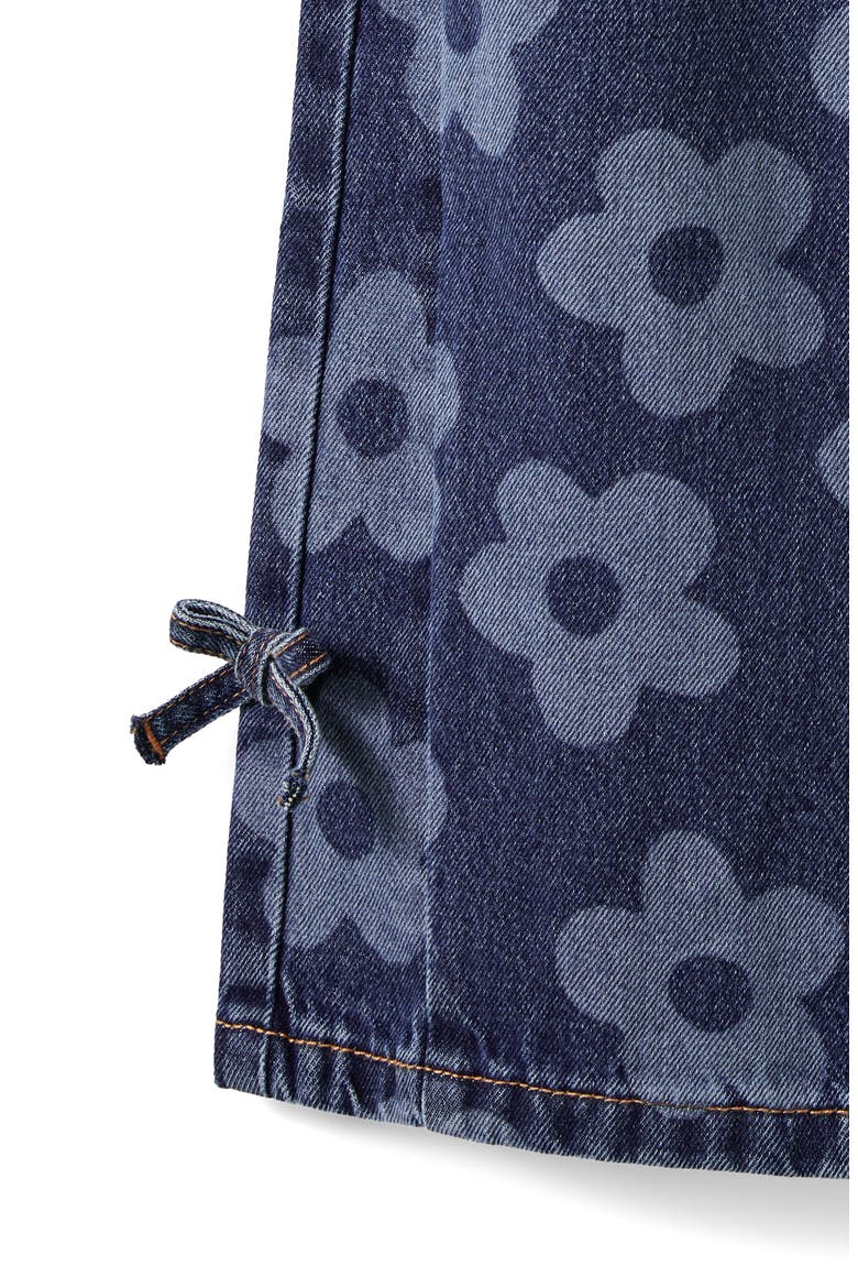 Kid's Super Wide Leg Denim Jean, Alternate, color, Portsea Dark Blue Floral Bow