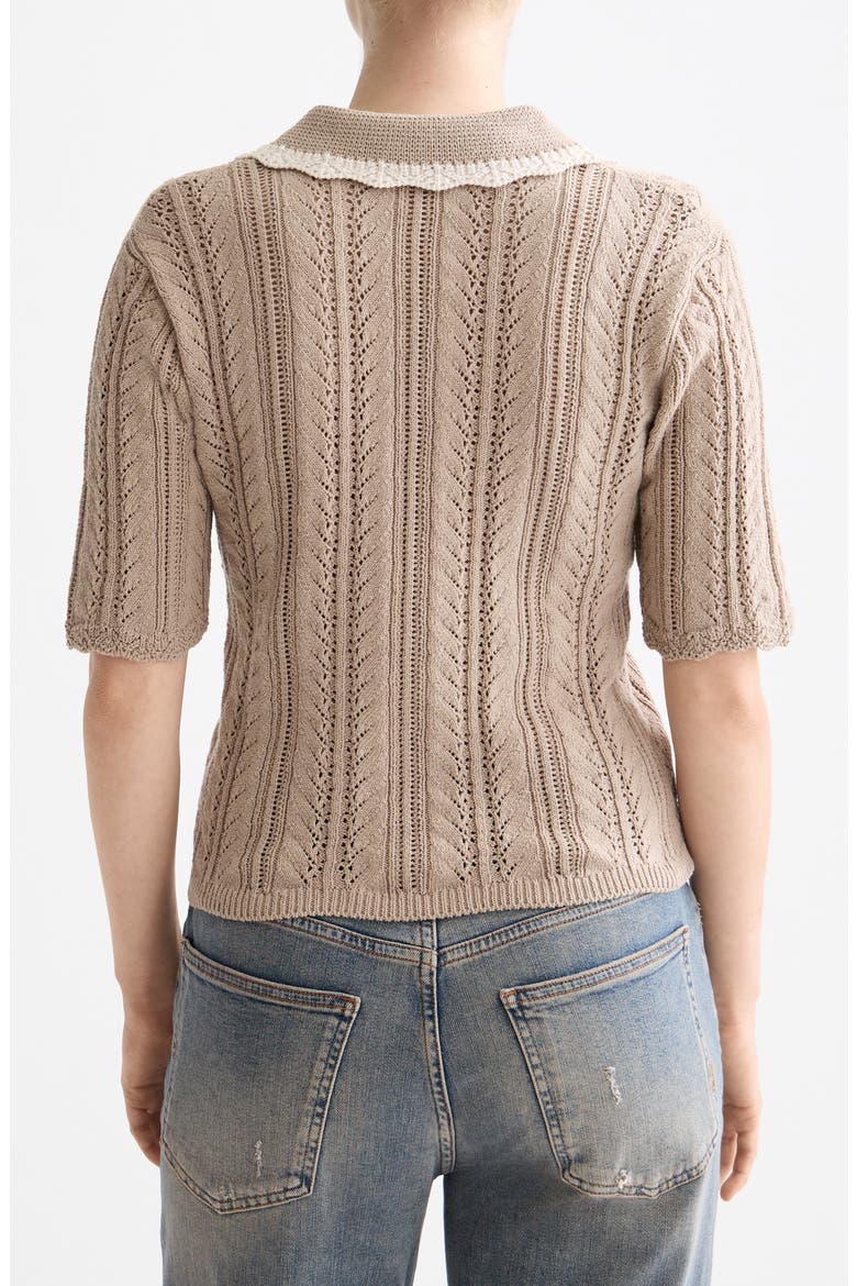 Collar Pointelle Short Sleeve Sweater, Alternate, color, PLAZA TAUPE