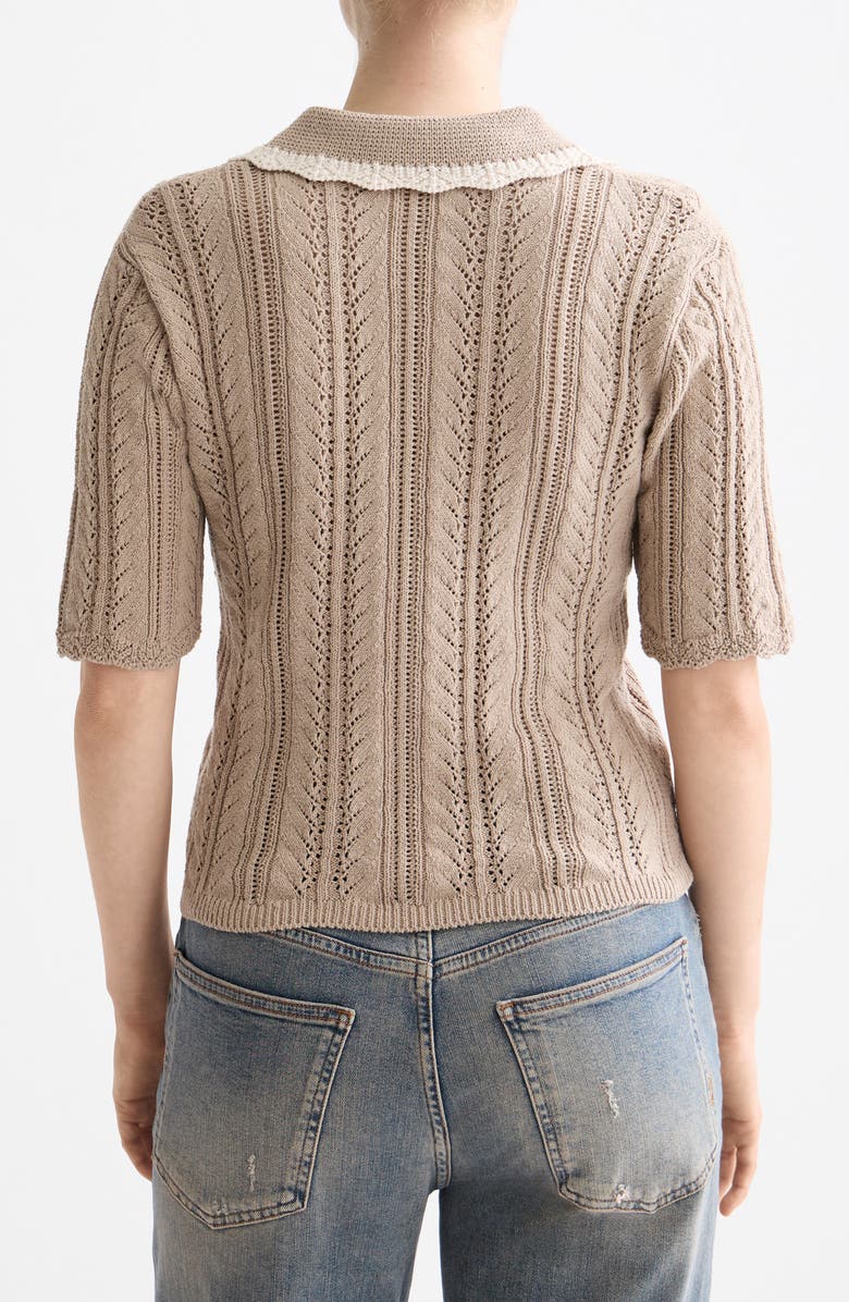 Scotch & Soda Collar Pointelle Short Sleeve Sweater, Alternate, color, Plaza Taupe