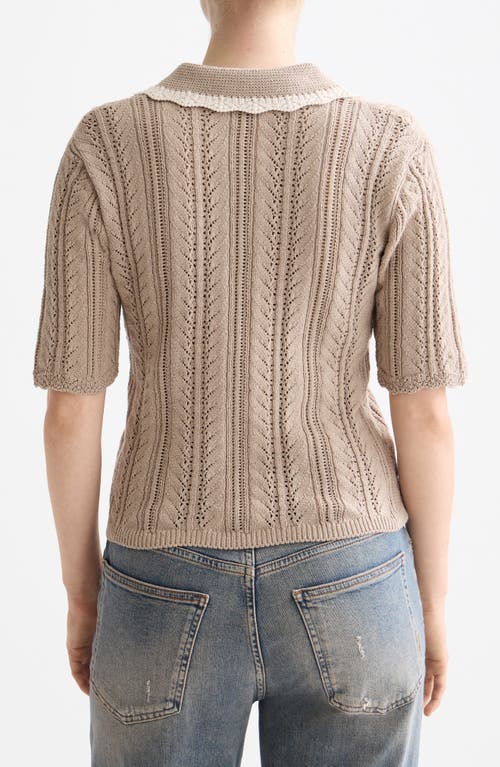 Scotch & Soda Collar Pointelle Short Sleeve Sweater In Burgundy