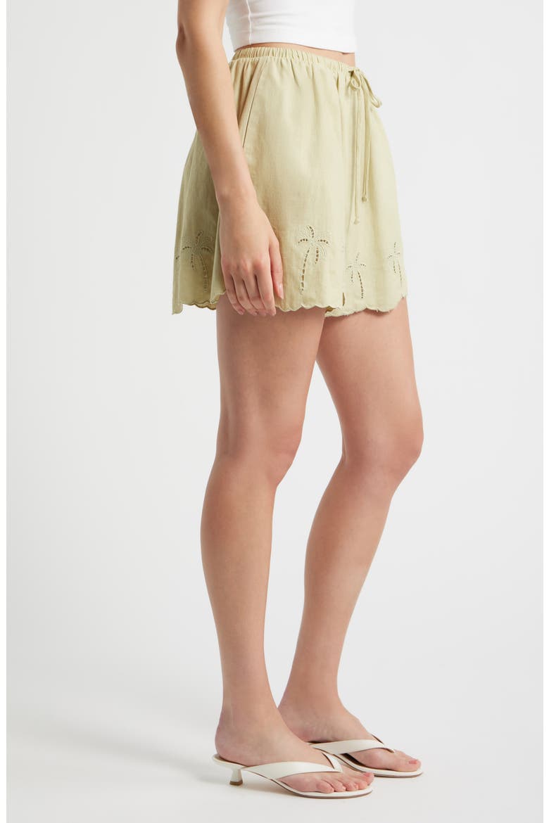 Lia Eyelet Tie Waist Linen & Cotton Shorts, Alternate, color, SAGE GREEN