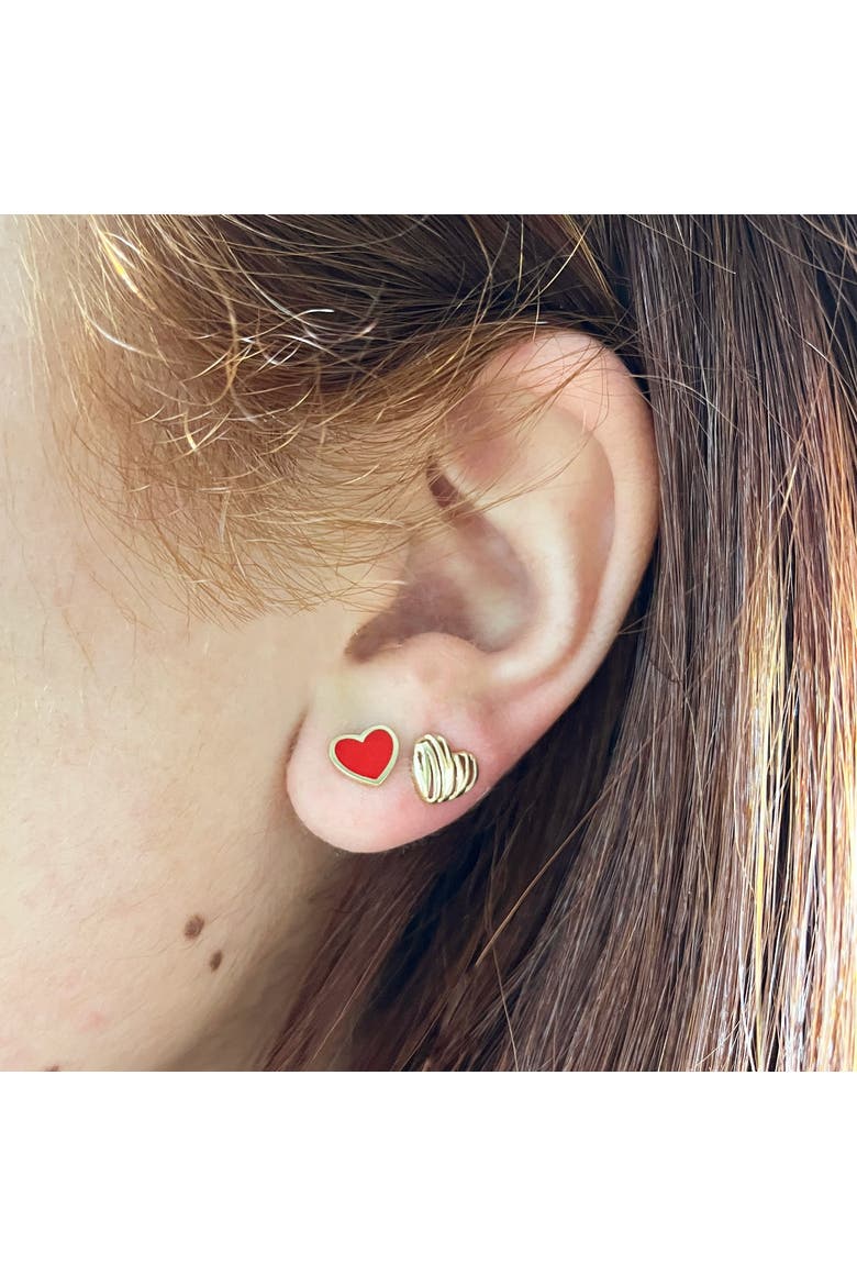 Red Enamel Heart Stud Earrings, Alternate, color, Red Enamel