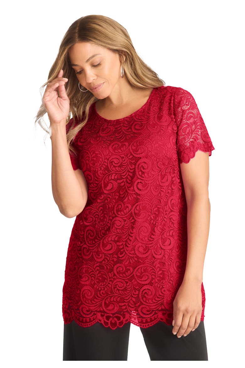 Stretch Lace Tunic (plus), Main, color, CLASSIC RED