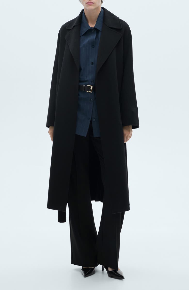 MANGO Tie Belt Wool Blend Coat, Alternate, color, 