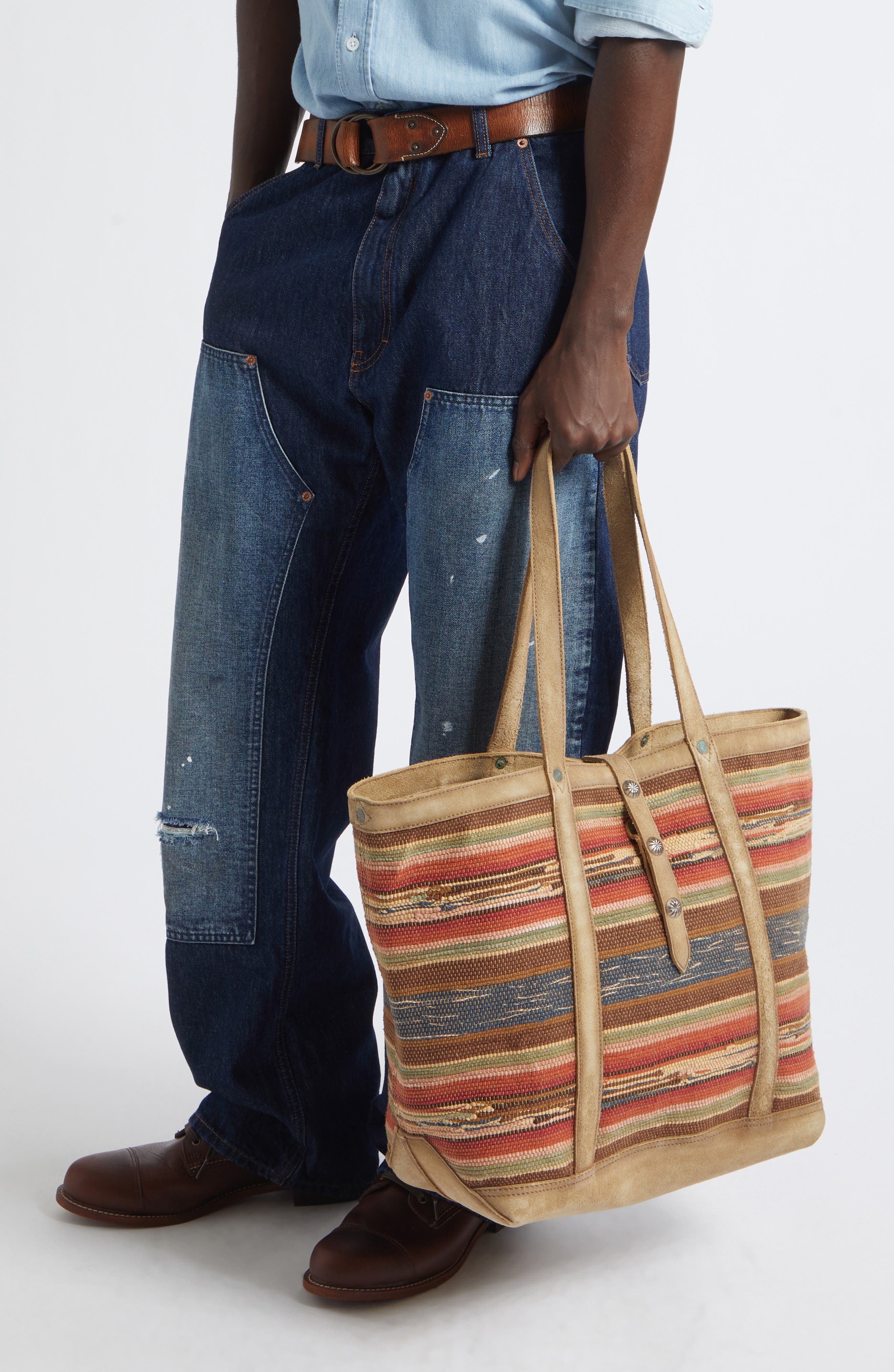 Suede Trim Jacquard Tote, Alternate, color, MULTI/ BEIGE