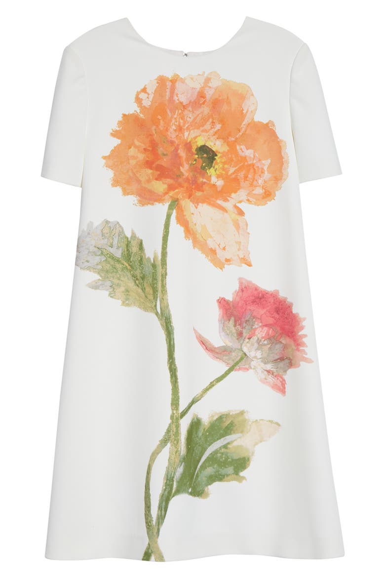 Poppy Print Stretch Crepe A-Line Minidress, Alternate, color, WHITE MULTI