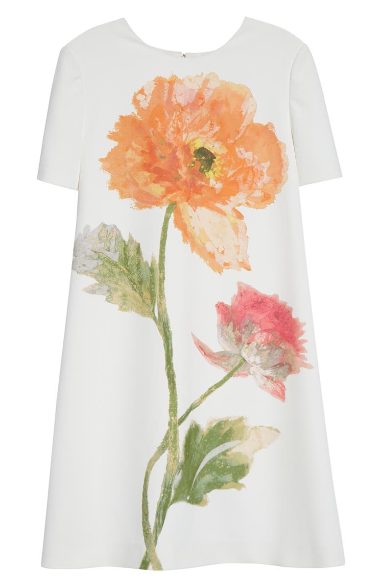 Carolina Herrera Poppy Print Stretch Crepe A-Line Minidress, Alternate, color, White Multi