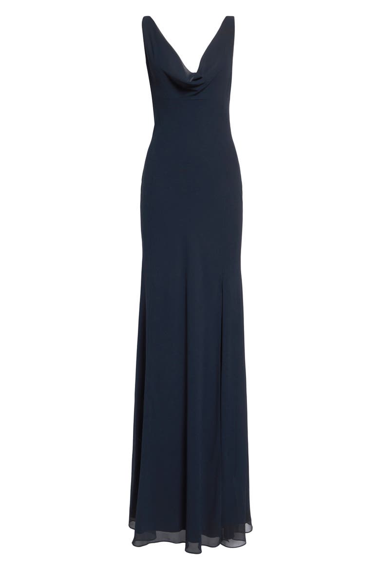 Plunging Cowl Georgette Gown, Alternate, color, ULTRA NAVY
