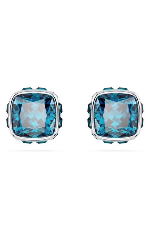 Square Cut Birthstone Crystal Stud Earrings