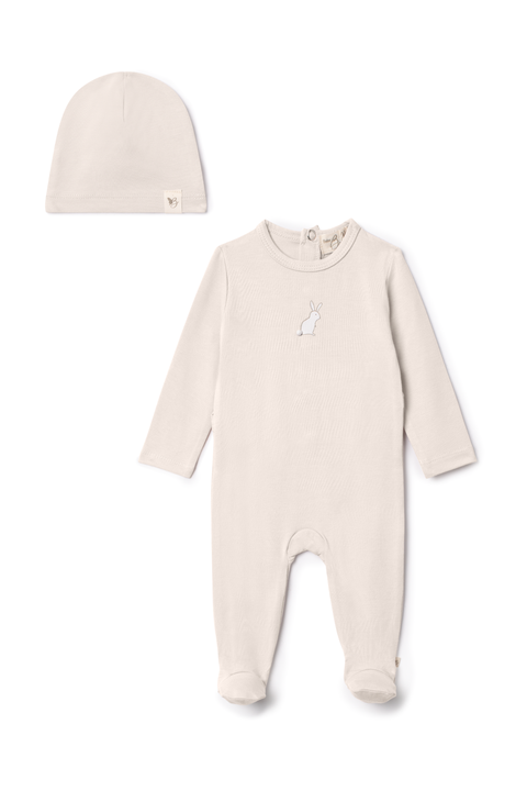 Bunny Print Modal Jersey Romper with Matching Hat (Baby)