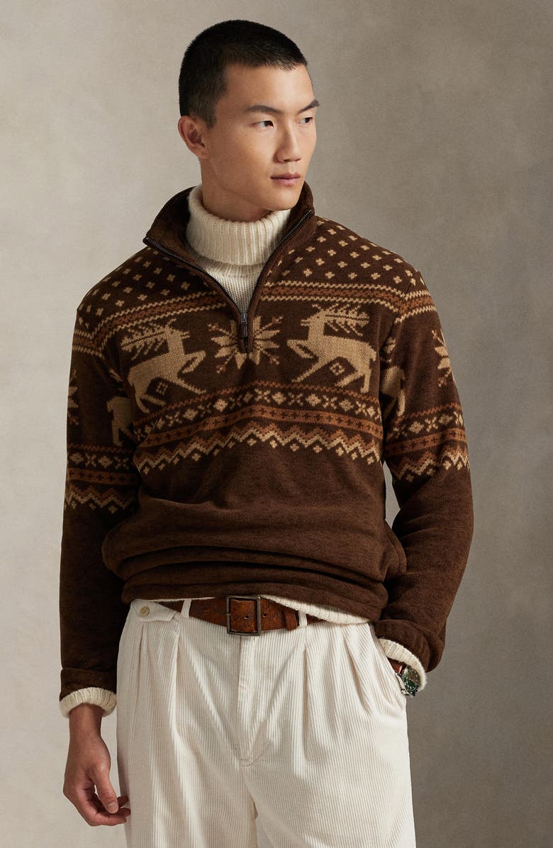 Polo Ralph Lauren Fair Isle Brushed Fleece Pullover, Alternate, color, Cascadia Fair Isle