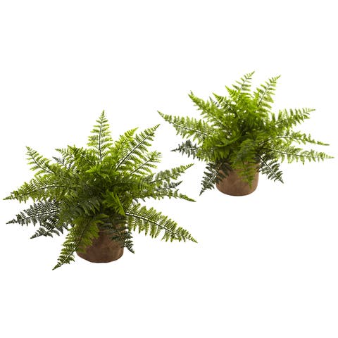 15-in Ruffle Fern Bush with Burlap Base (Set of 2)