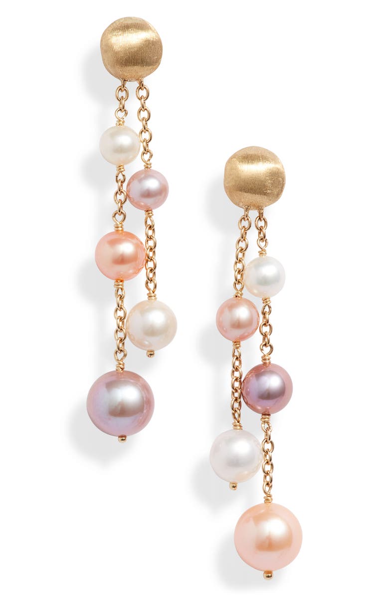 Marco Bicego Africa 18K Yellow Gold & Pearl Two-Strand Earrings, Main, color, 