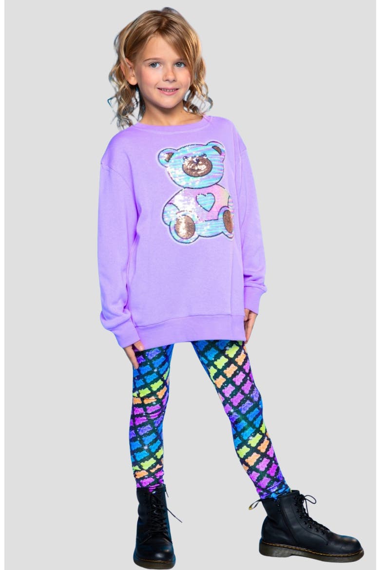 Kids' Sequin Bear Graphic Sweatshirt, Alternate, color, VIOLET SEQUIN BEAR