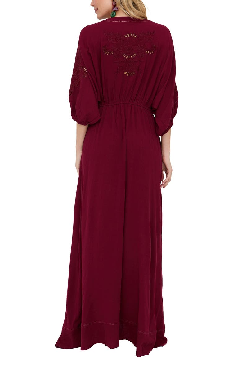 Raffya Somerton Kaftan Style Embroidered Maxi Dress, Alternate, color, Burgundy