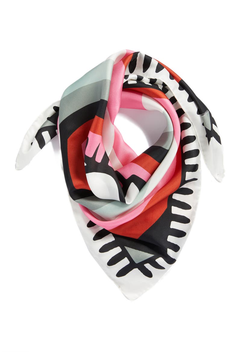 Evil Eye Square Silk Scarf, Alternate, color, WHITE MULTI