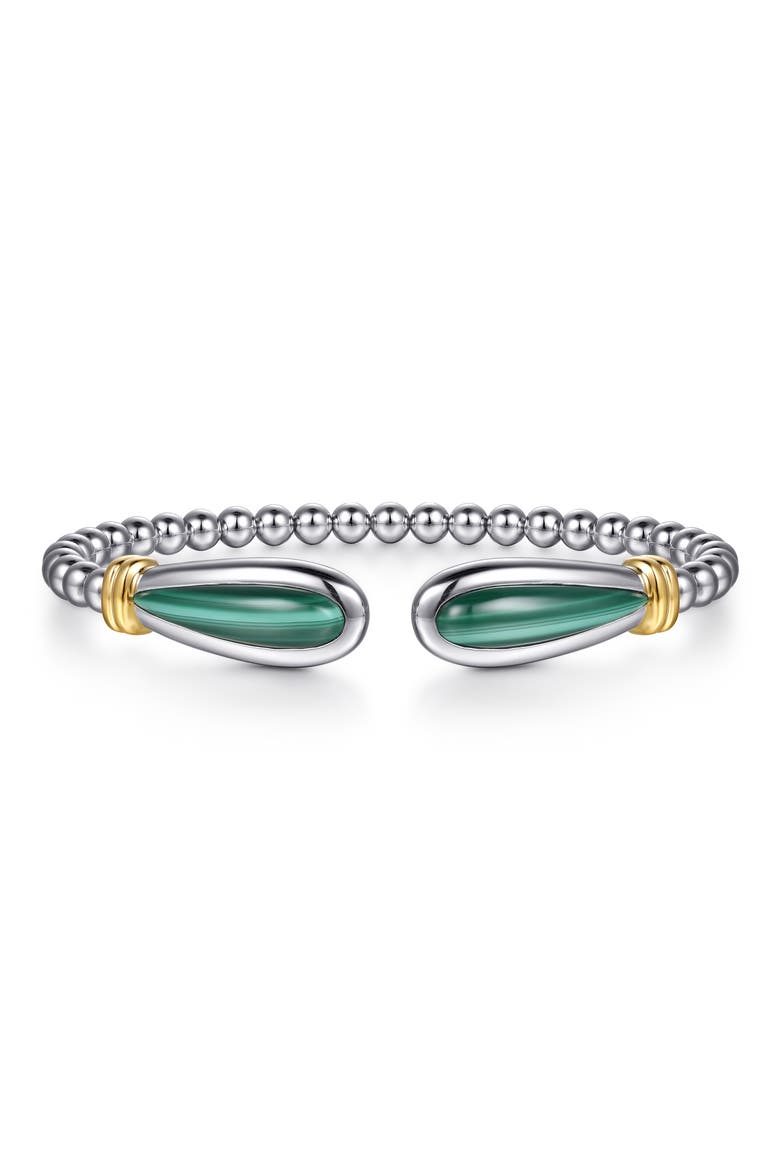 Bujukan Malachite & 14K Gold Beaded Sterling Silver Bangle Bracelet, Main, color, SILVER/ 14K YELLOW GOLD