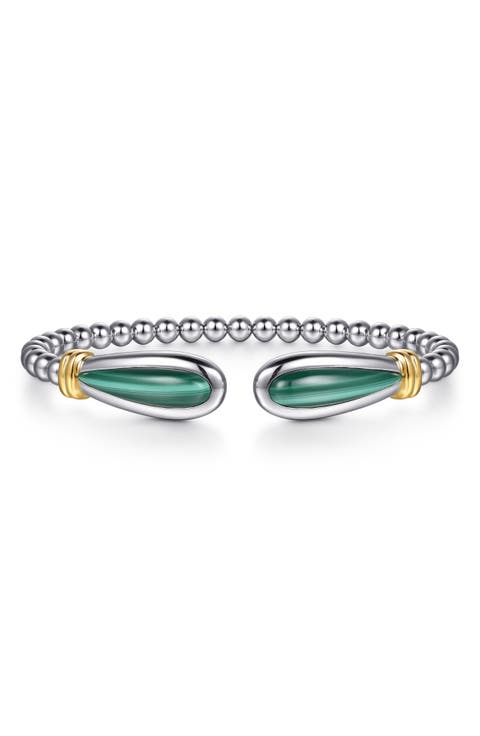 Bujukan Malachite & 14K Gold Beaded Sterling Silver Bangle Bracelet
