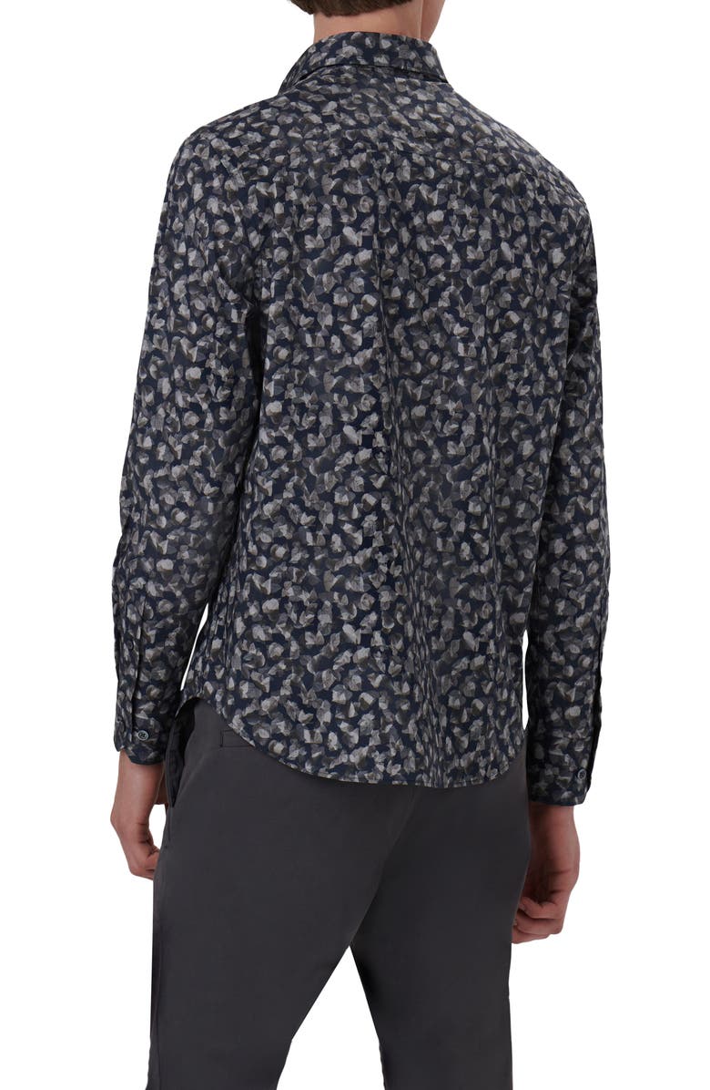 Julian Shaped Fit Leaf Print Stretch Cotton Button-Up Shirt
