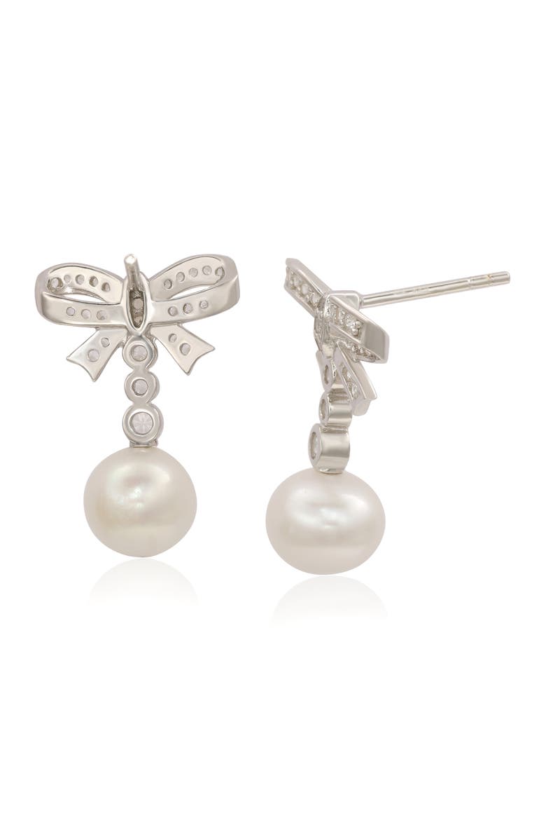 Sterling Silver Freshwater Pearl Bow Drop Earrings, Alternate, color, WHITE