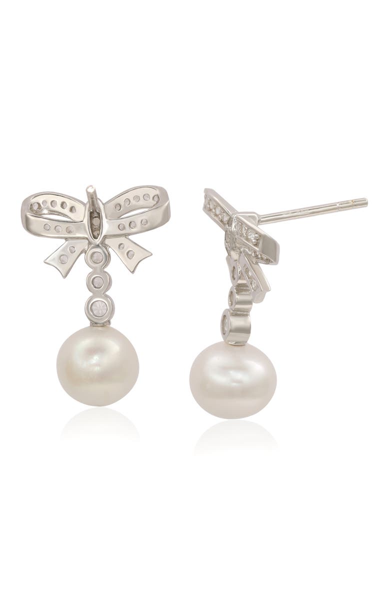SUZY LEVIAN Sterling Silver Freshwater Pearl Bow Drop Earrings, Alternate, color, White