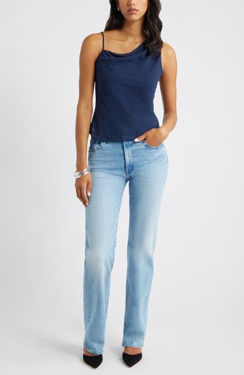 Open Edit Drape Asymmetric Neck Top In Blue