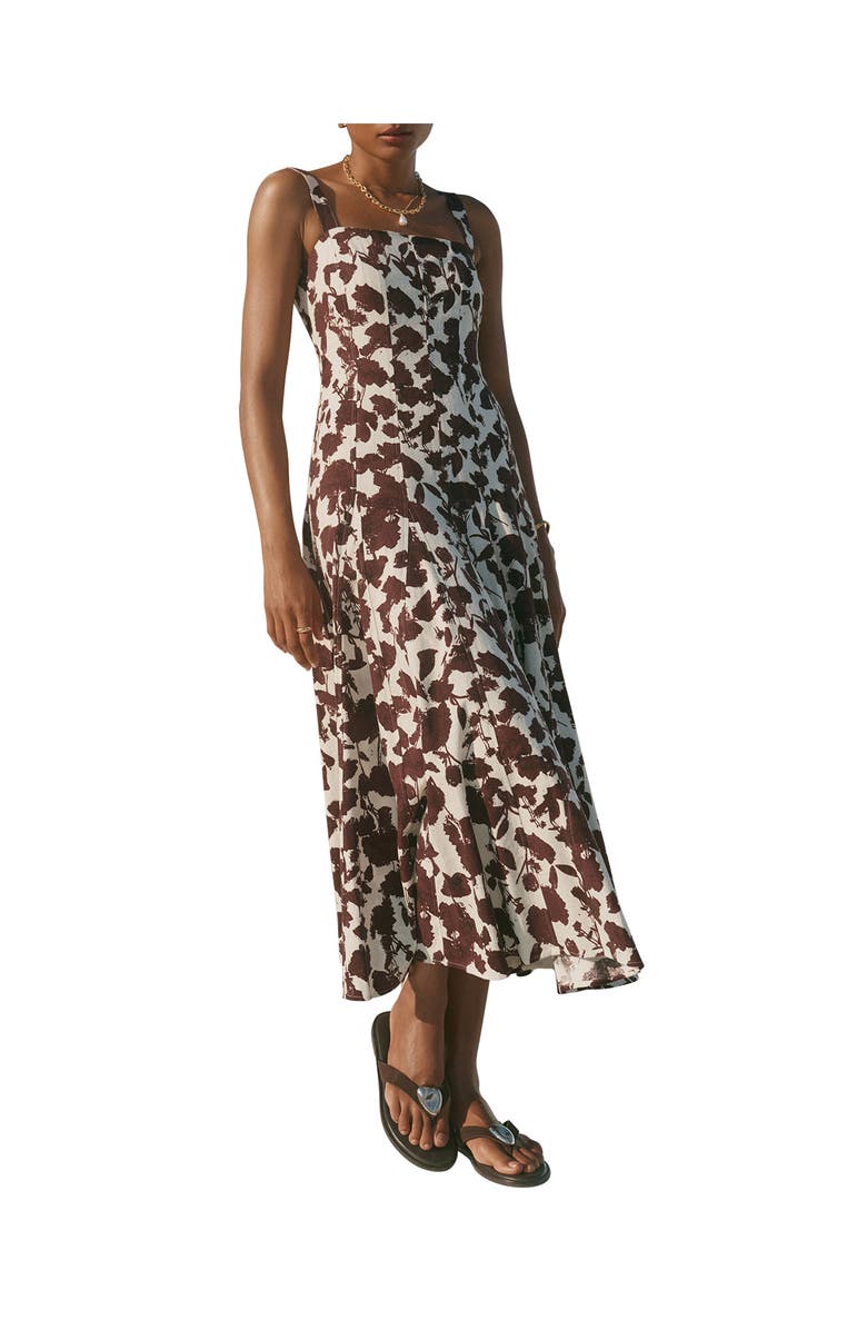 MINT VELVET Linen Blend Printed Midi Dress, Alternate, color, Brown
