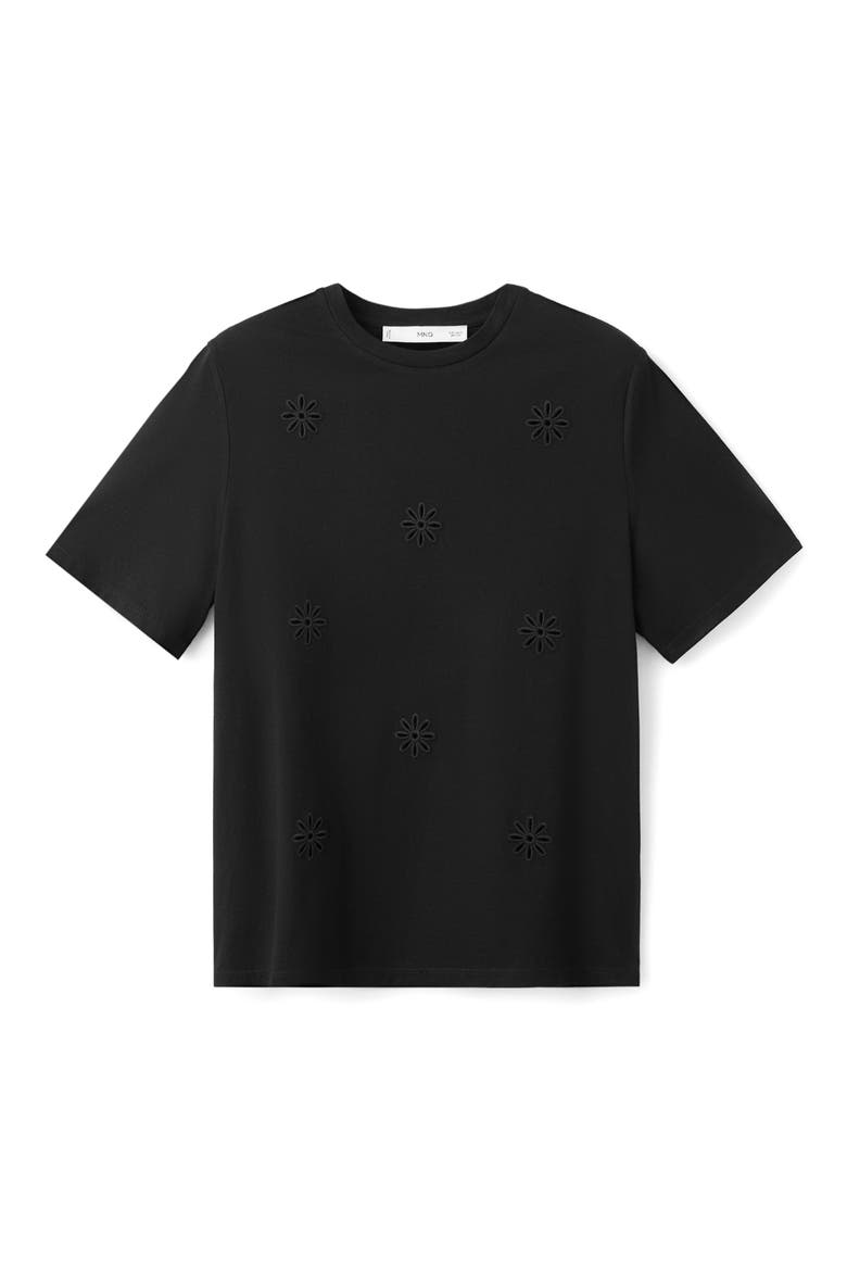 Floral Embroidered Cotton Tee, Main, color, BLACK