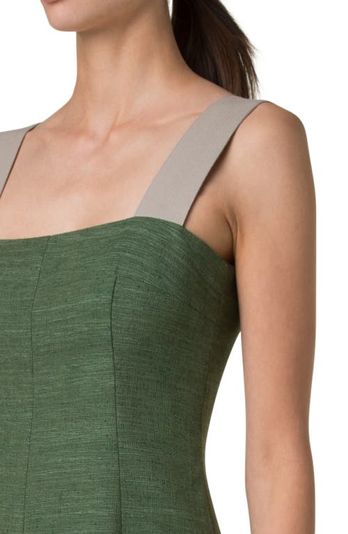 Shop Akris Punto Square Neck Sleeveless Silk & Cotton Midi Dress In Laurel