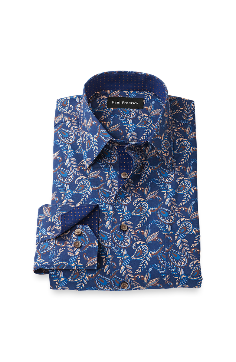 Paul Fredrick Slim Fit Comfort Stretch Non-iron Paisley Dress Shirt With Contrast Trim, Main, color, Navy Multi