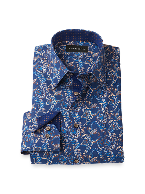 Slim Fit Comfort Stretch Non-iron Paisley Dress Shirt With Contrast Trim