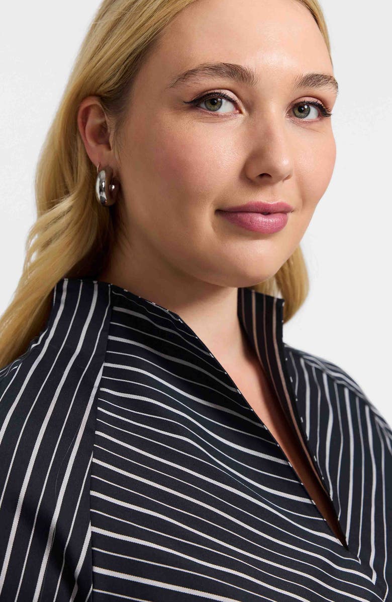 Foxcroft Daphne Stripe Stretch Cotton Blend Pullover Shirt, Alternate, color, Black/ White