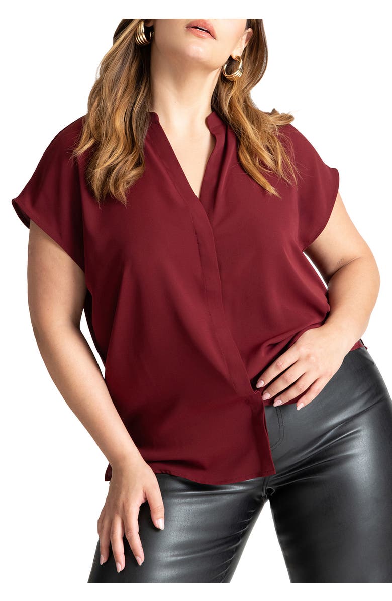 ELOQUII Notch Collar Blouse, Main, color, Zinfandel