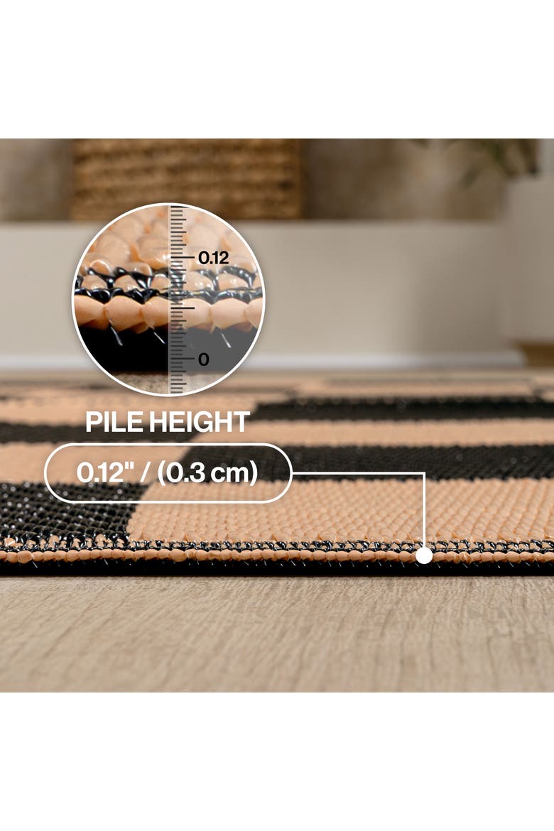 Bishop Geometric Checker Foldable Waterproof Reversible Plastic Straw Outdoor Rug, Alternate, color, Black/Cream