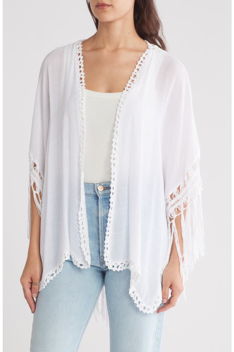 Crochet Fringe Cardigan, Main, color, WHITE