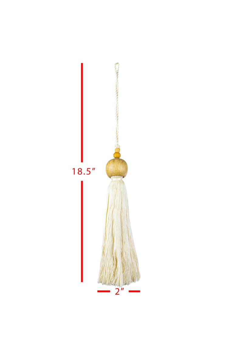 Beaded Cap Tassel White Cotton & Wood, Alternate, color, White