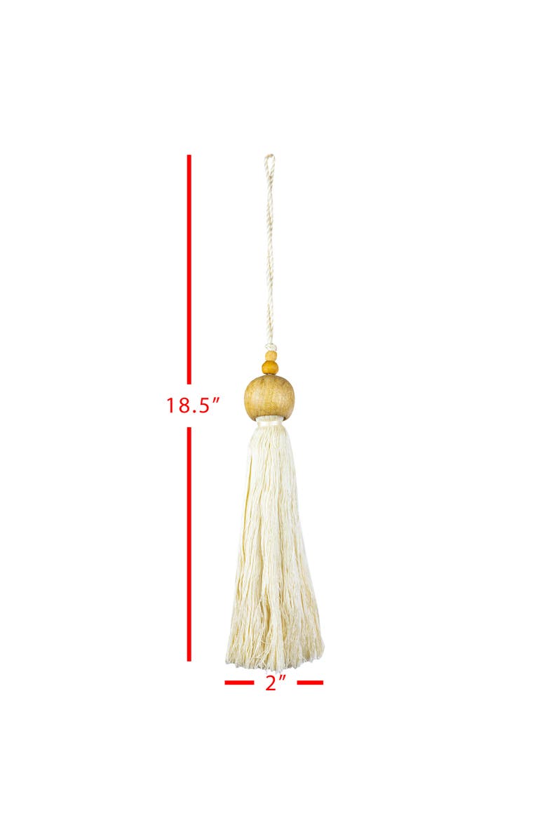 Foreside Home and Garden Beaded Cap Tassel White Cotton & Wood, Alternate, color, White
