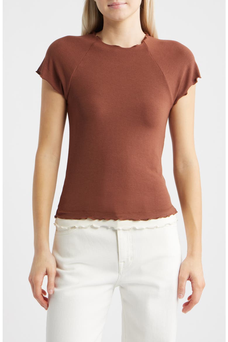 Lettuce Edge Layered Top, Main, color, BROWN